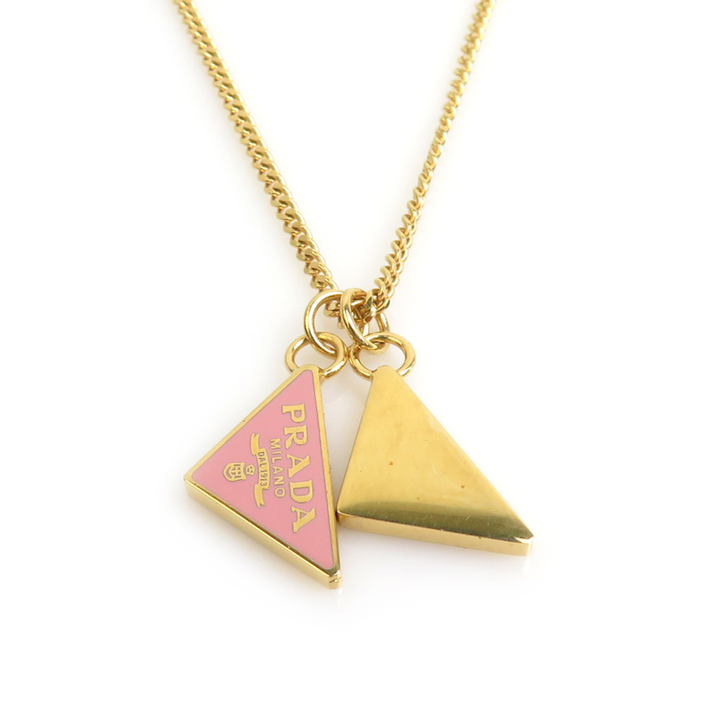 Prada necklace, triangle logo, metal, gold, pink, women's, 56860k
